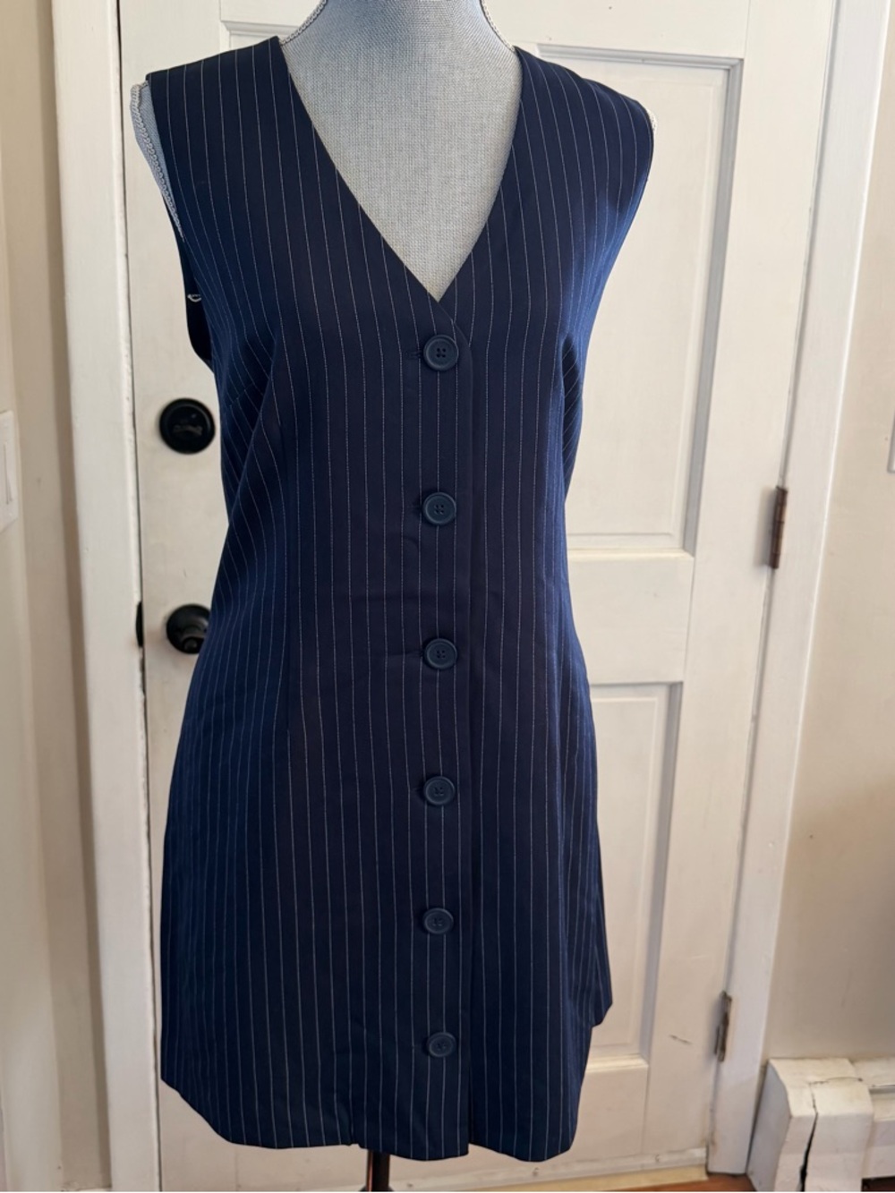 Steve Madden Navy Pinstripe Button-Front Mini Dress
